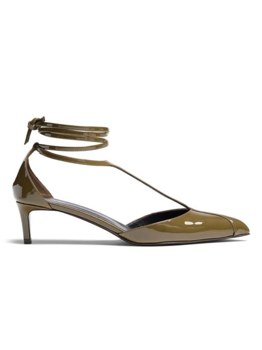 KHAITE Olive Mia Patent Leather Pointed-Ankle Tie Kitten Heels Size 41.5